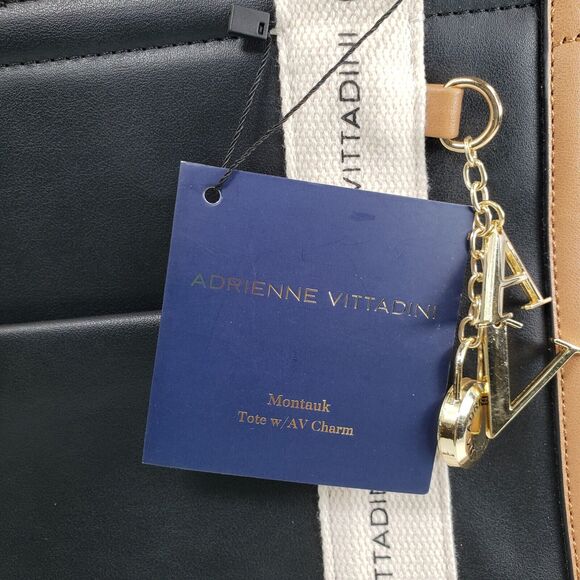 Adrienne Vittadini Montauk Black Tote With AV Charm Top Zip Closure  NWT - Picture 16 of 16